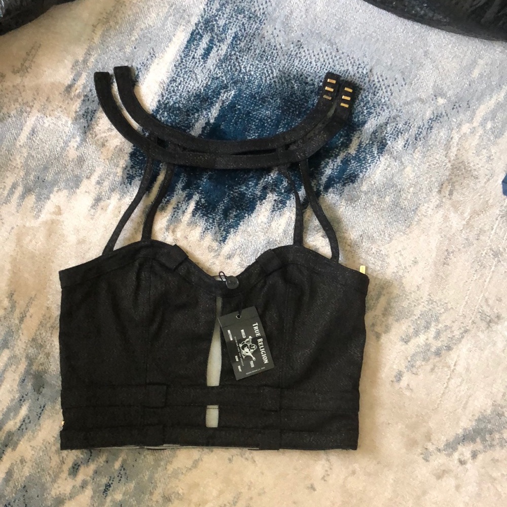 True Religion Dark Blue/Black with Gold sparkles Crop Top